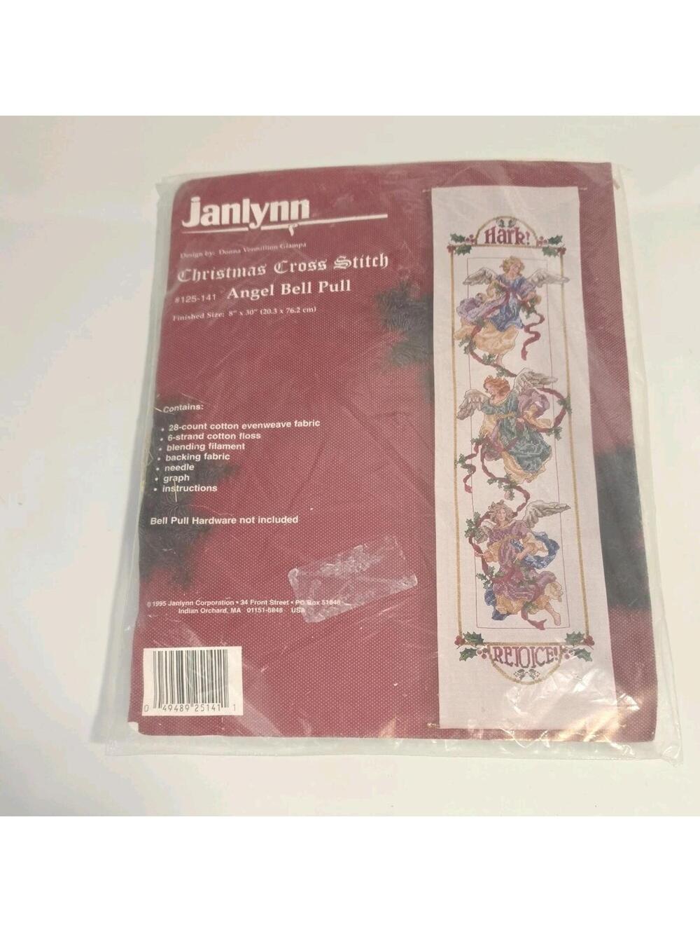 1995 in sealed bag CHRISTMAS ANGEL BELL PULL CROSS STITCH KIT - JANLYNN #125-141